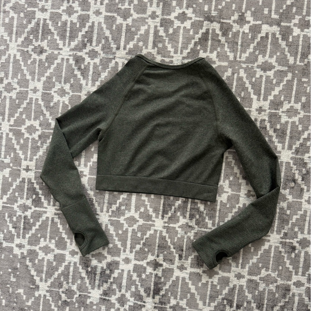 Forest Green Long Sleeve Aoxjox Long Sleeve Workout Seamless Cropped T Shirt Top